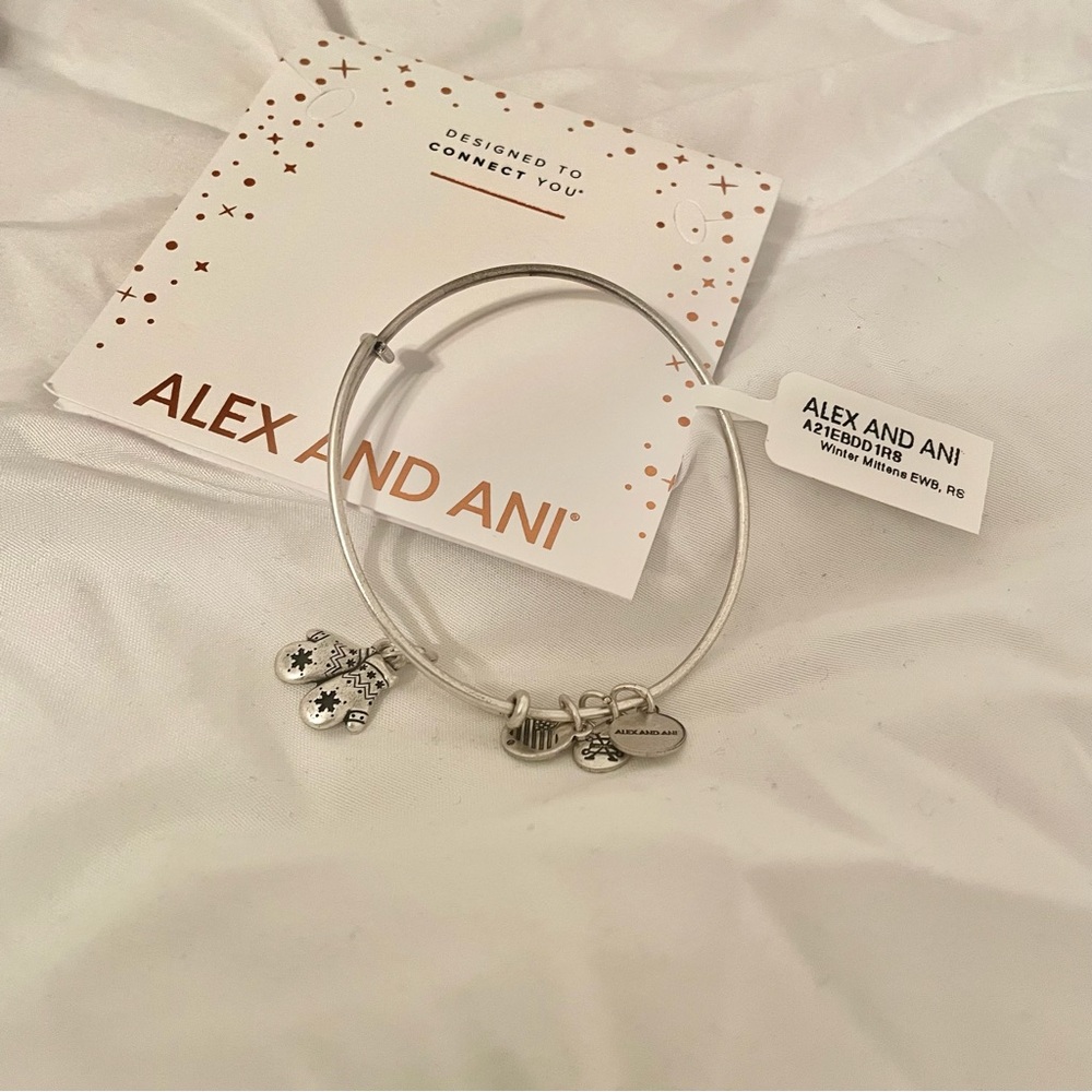 NWT Alex and Ani Silver Winter Mittens Holiday Collection Bangle Bracelet